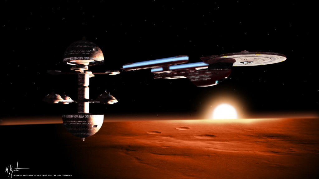 Excelsior Class in orbit around Utopia Planitia yards on Mars